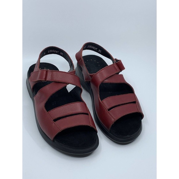 Mephisto Women's Red Leather Peep Toe Strappy Sandals Size 5 US - Picture 1 of 11